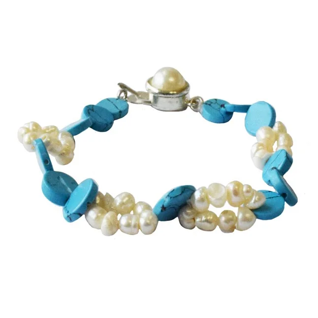 Enchanted Ocean Bracelet: Natural Freshwater Pearls & Turquoise Dream (SB89)