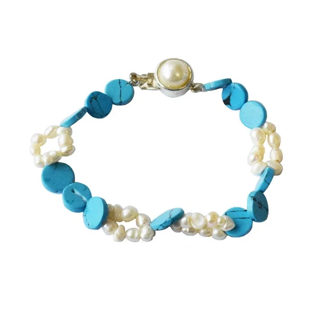 Enchanted Ocean Bracelet: Natural Freshwater Pearls & Turquoise Dream (SB89)