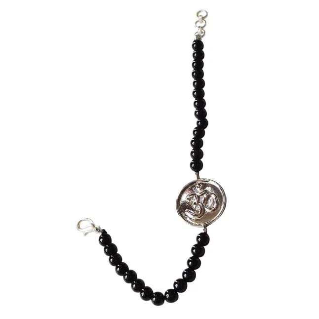 Enchanting Midnight Serenity Onyx Bracelet with Silver OM Symbol (SB90)