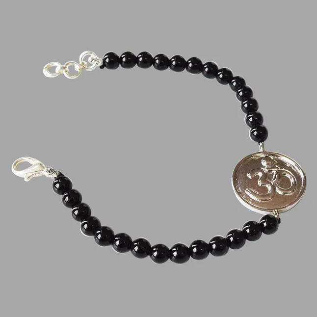 Enchanting Midnight Serenity Onyx Bracelet with Silver OM Symbol (SB90)