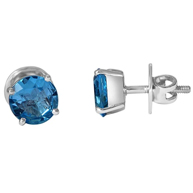 3.60 cts Round Shaped Swiss Blue Topaz Gemstone Solitaire Earrings in 925 Sterling Silver (SDE12)