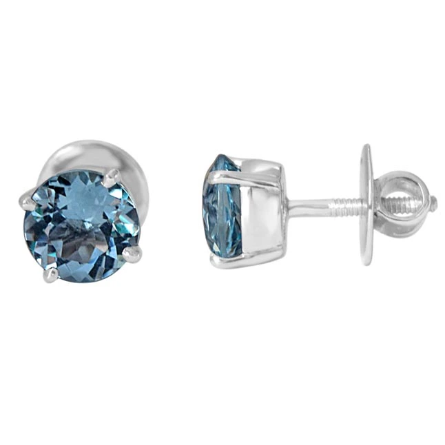 4.55 cts Round Shaped Sky Blue Topaz Gemstone Solitaire Earrings in 925 Sterling Silver (SDE13)