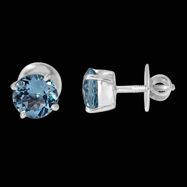 4.55 cts Round Shaped Sky Blue Topaz Gemstone Solitaire Earrings in 925 Sterling Silver (SDE13)