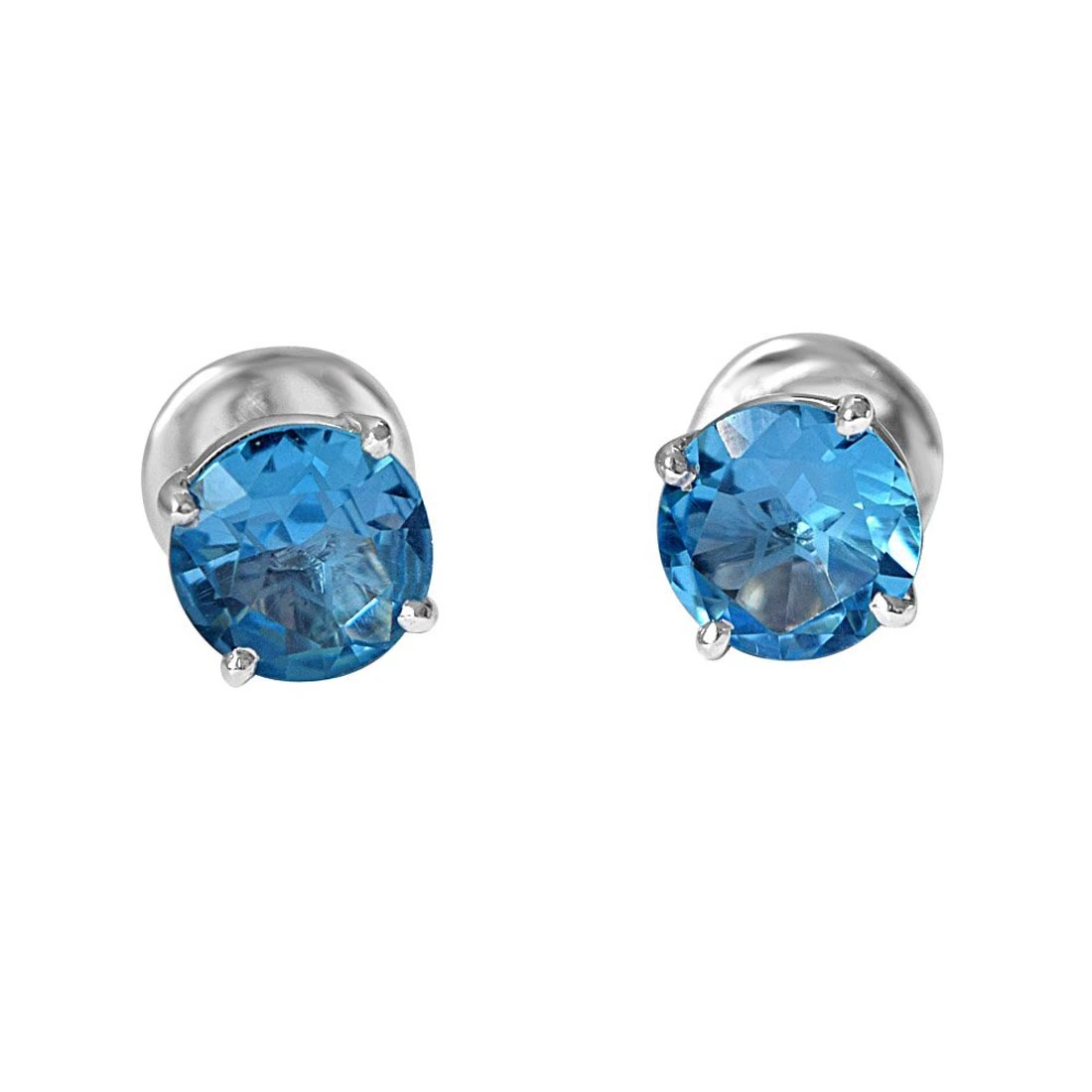 2.00 cts Round Shaped Blue Topaz Gemstone Solitaire Earrings in 925 Sterling Silver (SDE14)