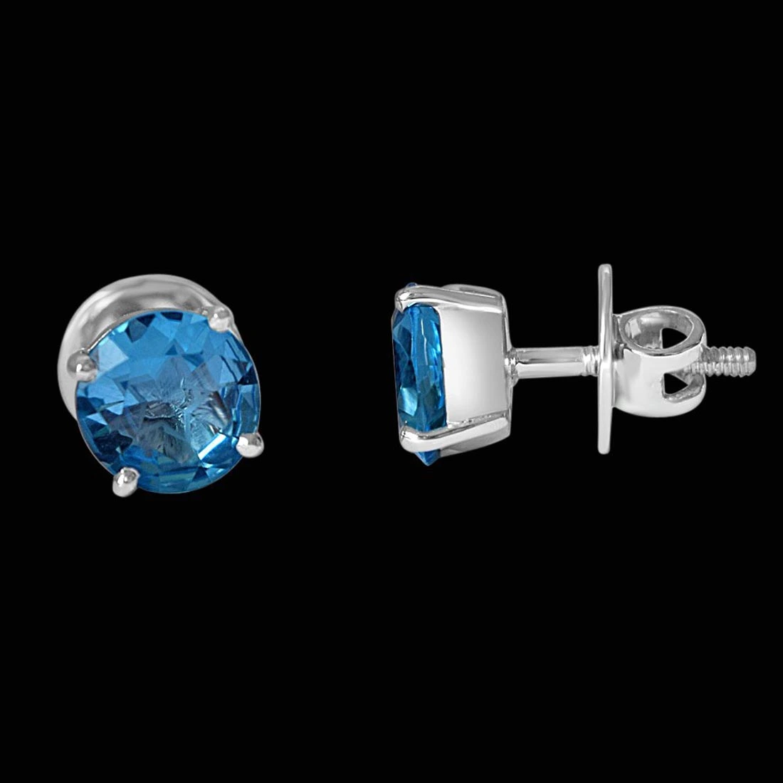 2.00 cts Round Shaped Blue Topaz Gemstone Solitaire Earrings in 925 Sterling Silver (SDE14)