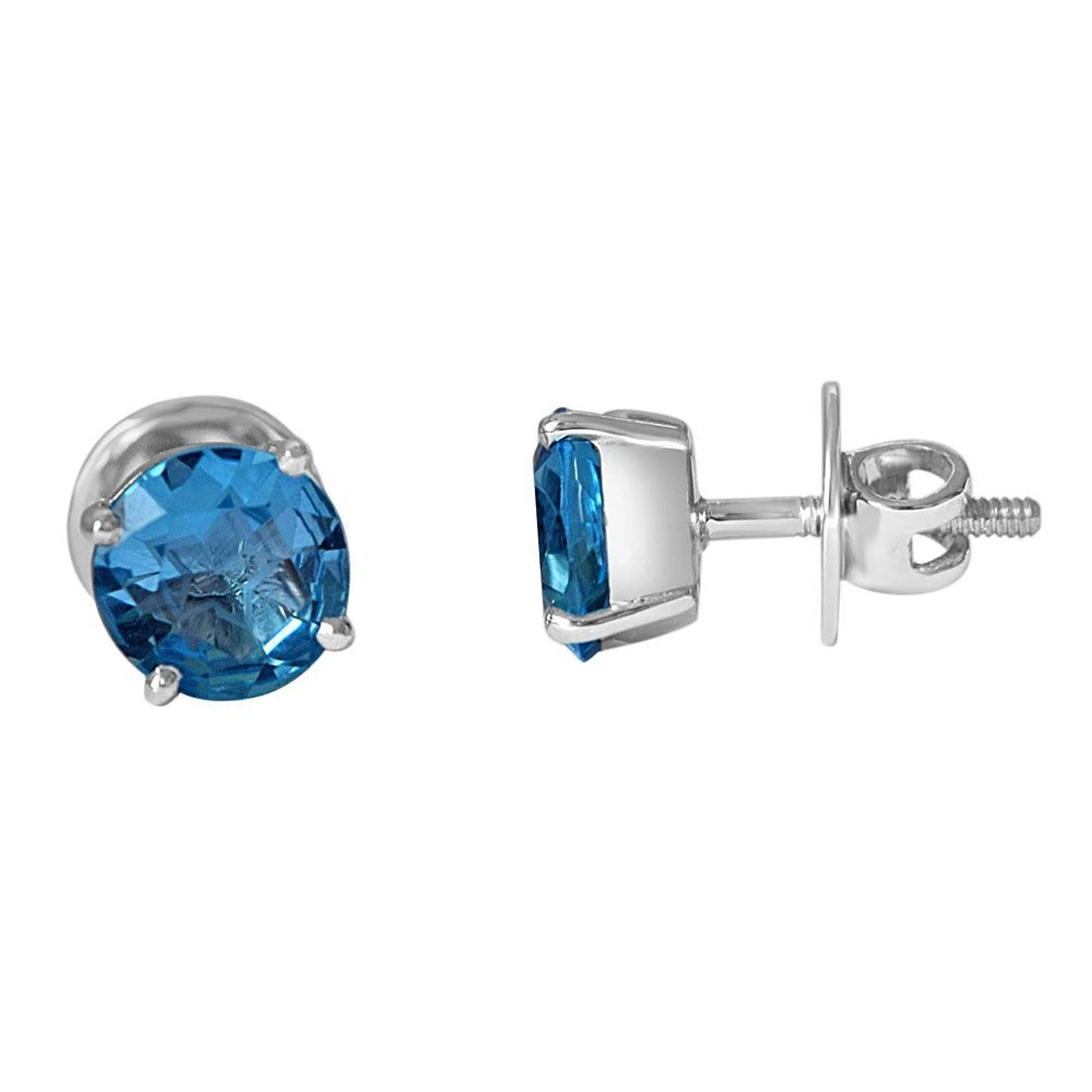 5.00 cts Round Shaped Blue Topaz Gemstone Solitaire Earrings in 925 Sterling Silver (SDE15)