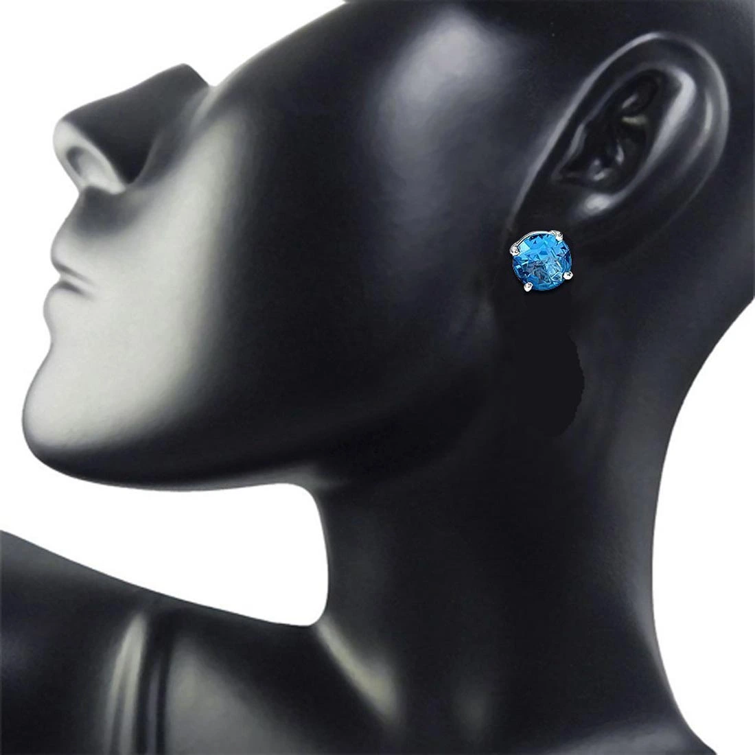 5.00 cts Round Shaped Blue Topaz Gemstone Solitaire Earrings in 925 Sterling Silver (SDE15)