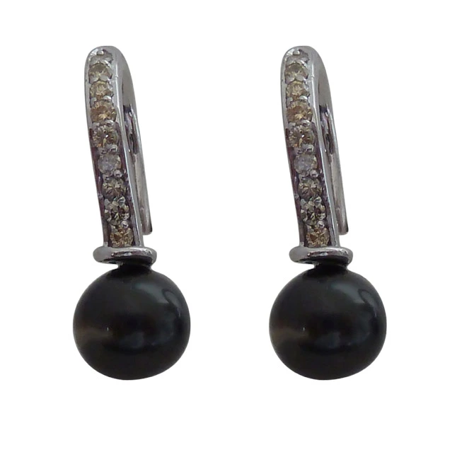 0.22ct Real Diamond & Tahitian Pearl Bali Earring In 925 Sterling Silver (SDE2)