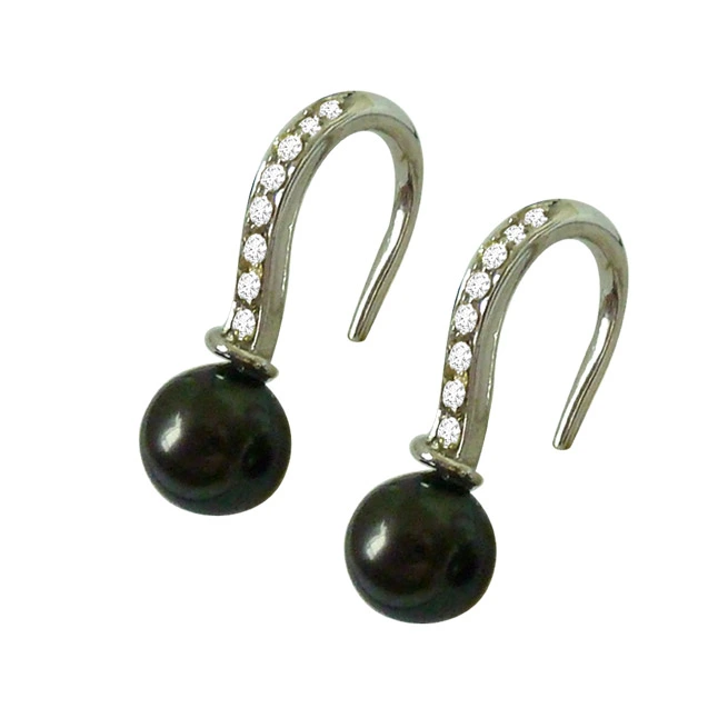 0.22ct Real Diamond & Tahitian Pearl Bali Earring In 925 Sterling Silver (SDE2)