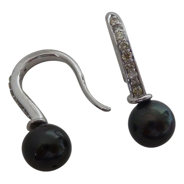 0.22ct Real Diamond & Tahitian Pearl Bali Earring In 925 Sterling Silver (SDE2)