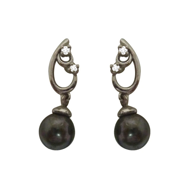 Tahitian Pearl & Real Diamond Fancy 925 Silver Earrings (SDE3)