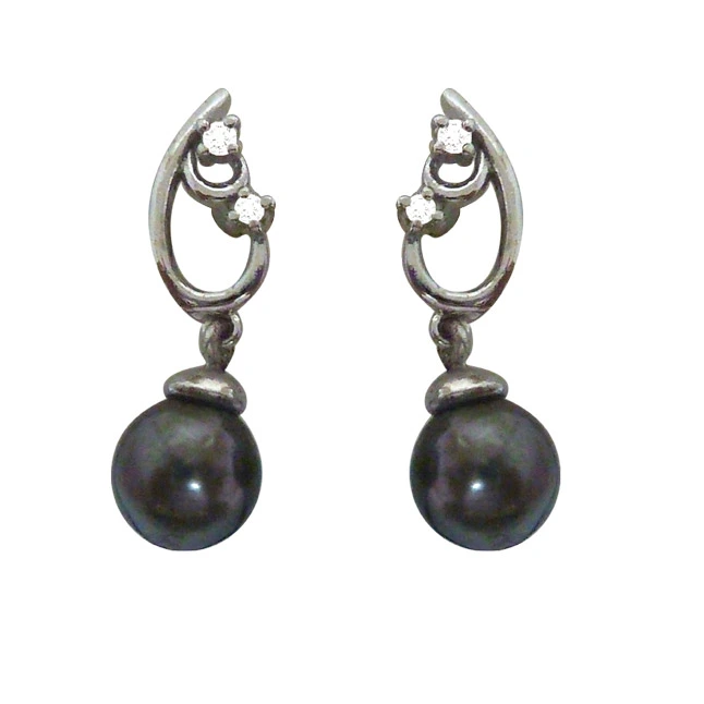 Tahitian Pearl & Real Diamond Fancy 925 Silver Earrings (SDE3)