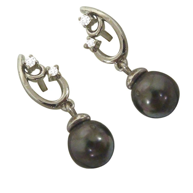 Tahitian Pearl & Real Diamond Fancy 925 Silver Earrings (SDE3)