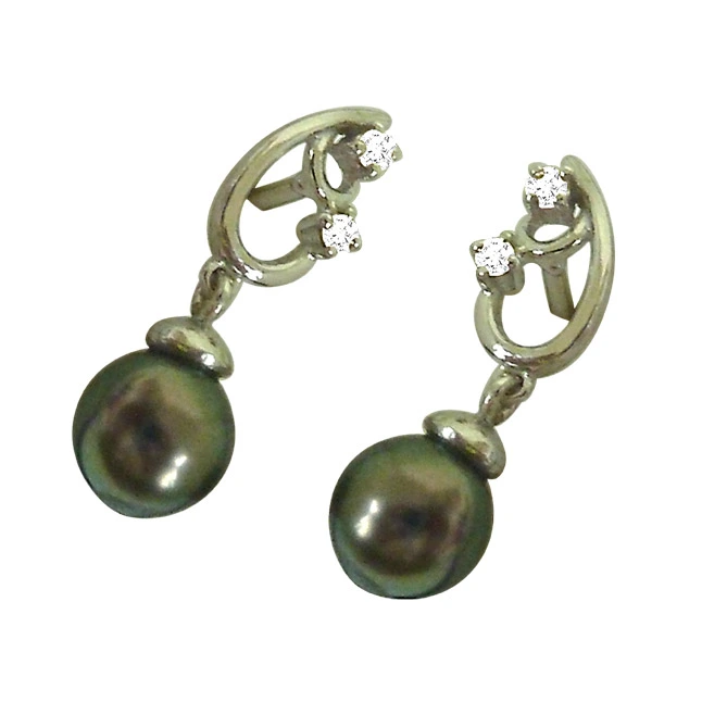 Tahitian Pearl & Real Diamond Fancy 925 Silver Earrings (SDE3)