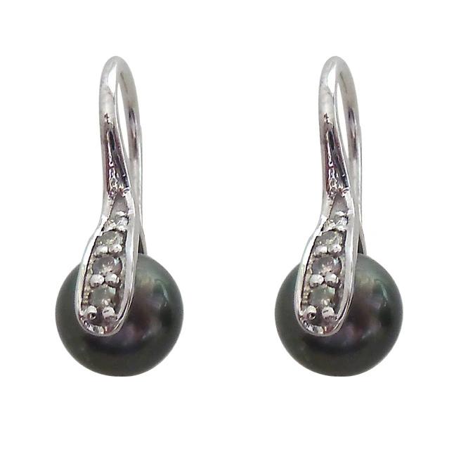 Real Diamond & Tahitian Pearl 925 Silver Bali Fancy Earrings (SDE5)