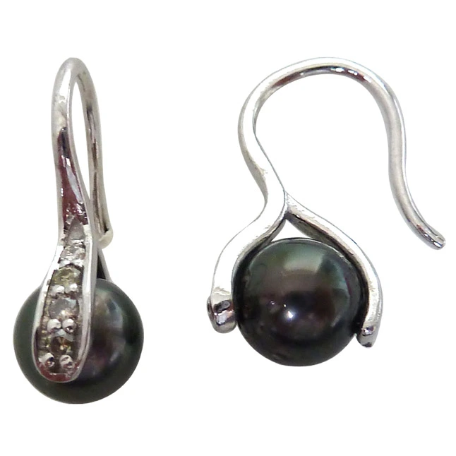 Real Diamond & Tahitian Pearl 925 Silver Bali Fancy Earrings (SDE5)