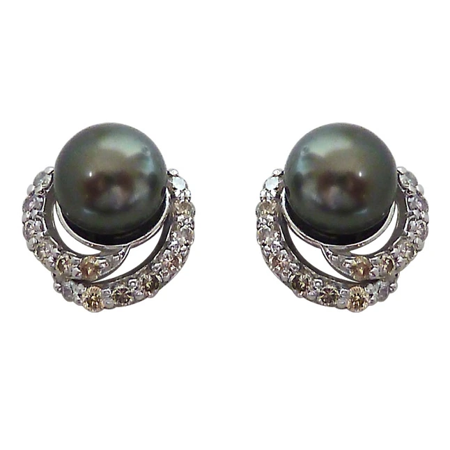 0.28ct Real Diamond & Tahitian Black Pearl Elegant Earrings (SDE6)