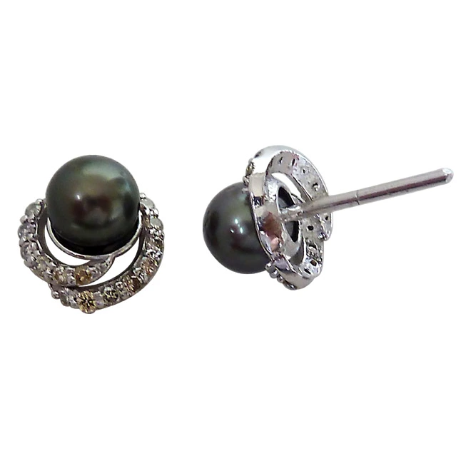 0.28ct Real Diamond & Tahitian Black Pearl Elegant Earrings (SDE6)