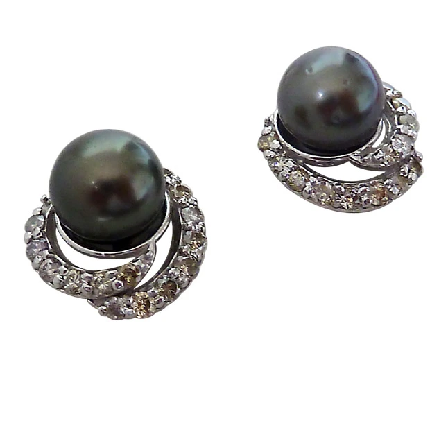 0.28ct Real Diamond & Tahitian Black Pearl Elegant Earrings (SDE6)