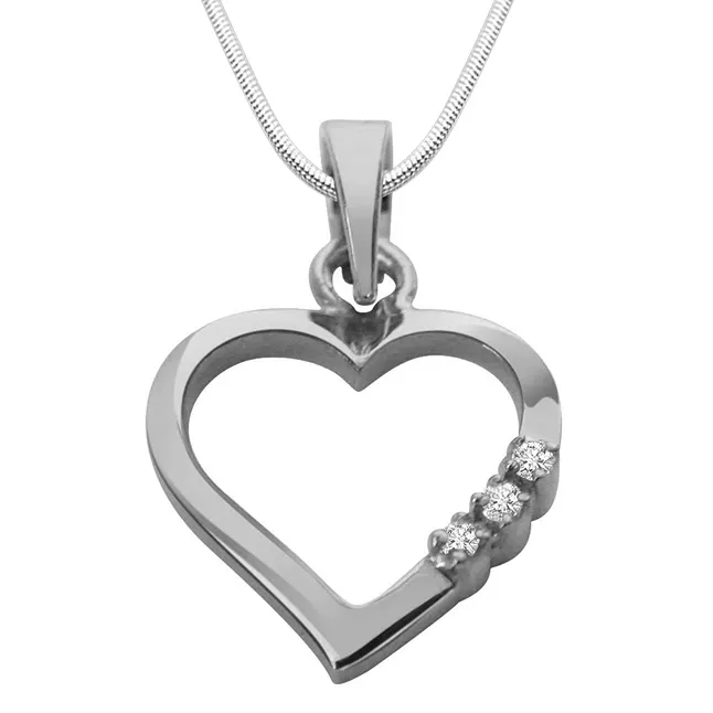 Way To Heart - Real Diamond & Sterling Silver Pendant with 18 IN Chain (SDP108)