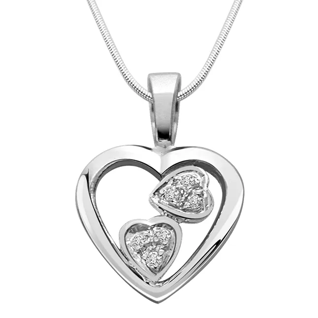 Two Soul in One Heart - Real Diamond & Sterling Silver Pendant with 18 IN Chain (SDP109)
