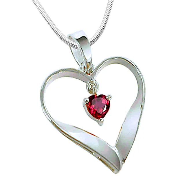 Heart of Red - Real Red Ruby & Sterling Silver Pendant with 18 IN Chain (SDP11)