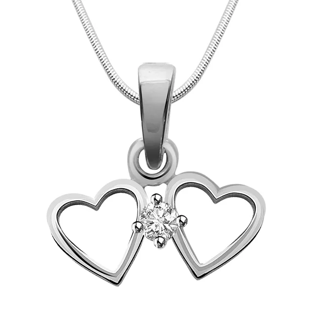 Made for Each Other - Real Diamond & Sterling Silver Pendant with 18 IN Chain (SDP113)