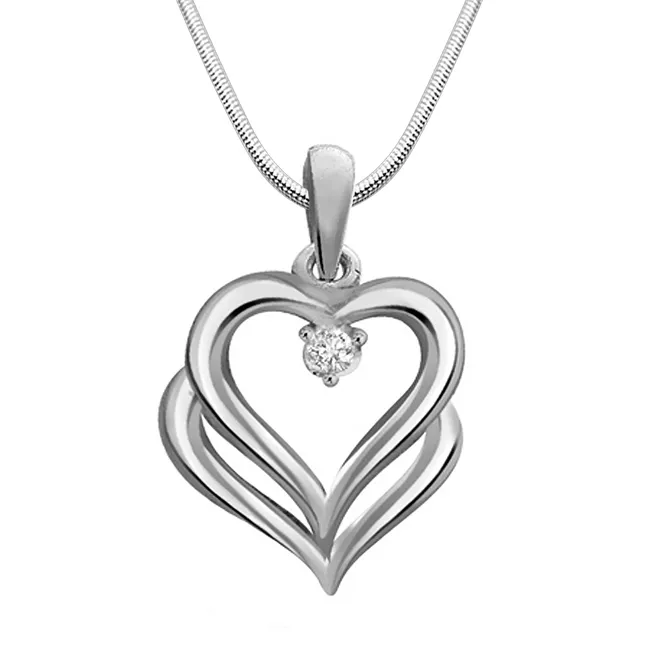 Bond of Love - Real Diamond & Sterling Silver Pendant with 18 IN Chain (SDP141)