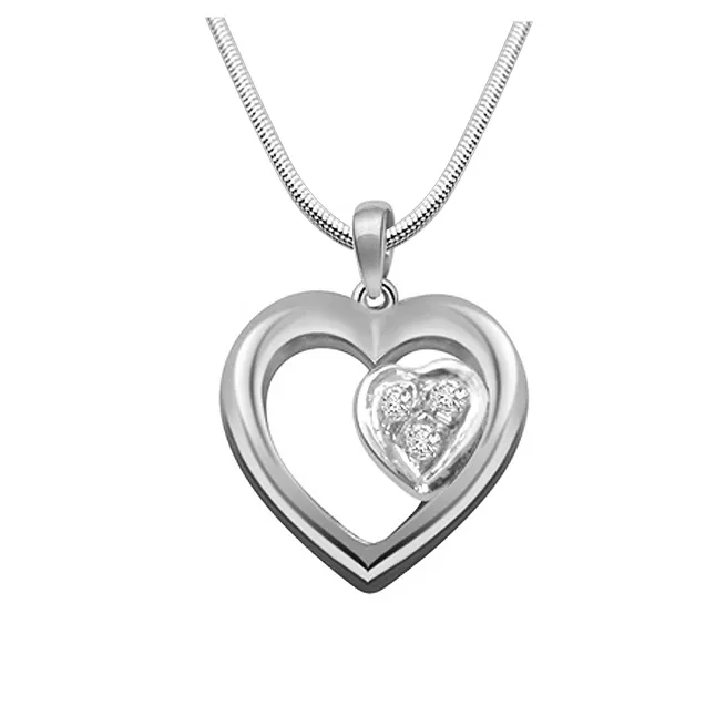 Dual Hearts - Real Diamond & Sterling Silver Pendant with 18 IN Chain (SDP143)