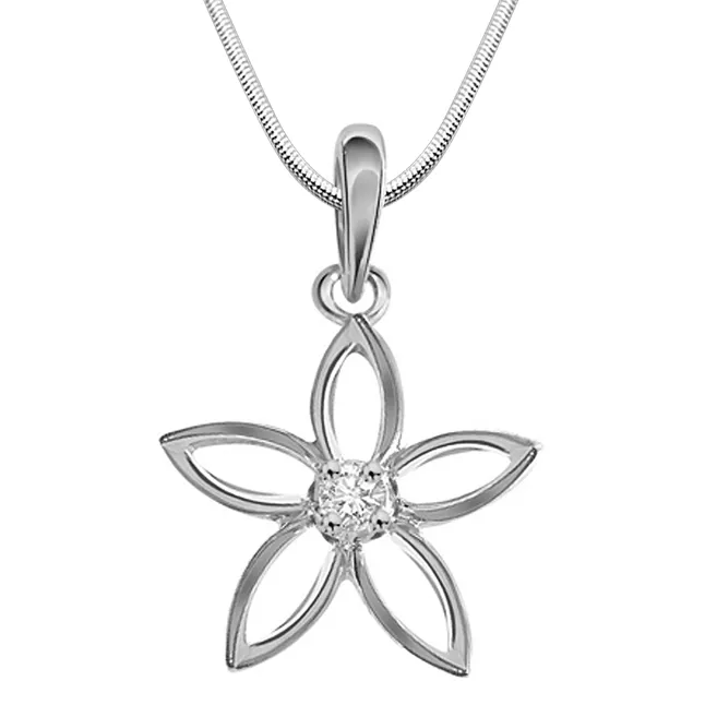 Flowers Bring Smiles - Real Diamond & Sterling Silver Pendant with 18 IN Chain (SDP160)