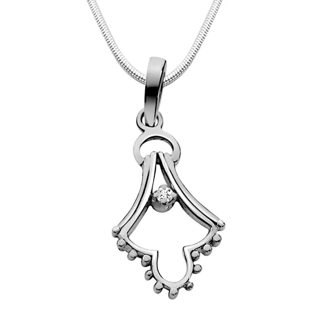 Delicacy in String - Real Diamond & Sterling Silver Pendant with 18 IN Chain (SDP17)