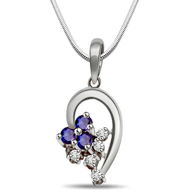 Bunch of Stars - Sapphire, Real Diamond & Sterling Silver Pendant with 18 IN Chain (SDP171)