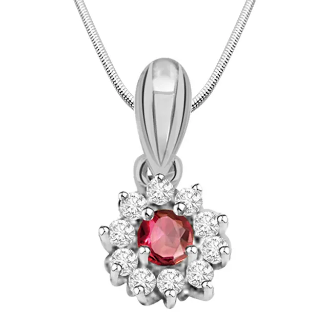 Star of The Show - Ruby, Real Diamond & Sterling Silver Pendant with 18 IN Chain (SDP172)