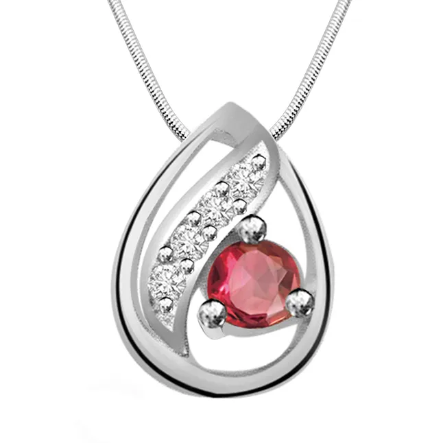 Bowl of Fun - Red Ruby, Real Diamond & Sterling Silver Pendant with 18 IN Chain (SDP175)