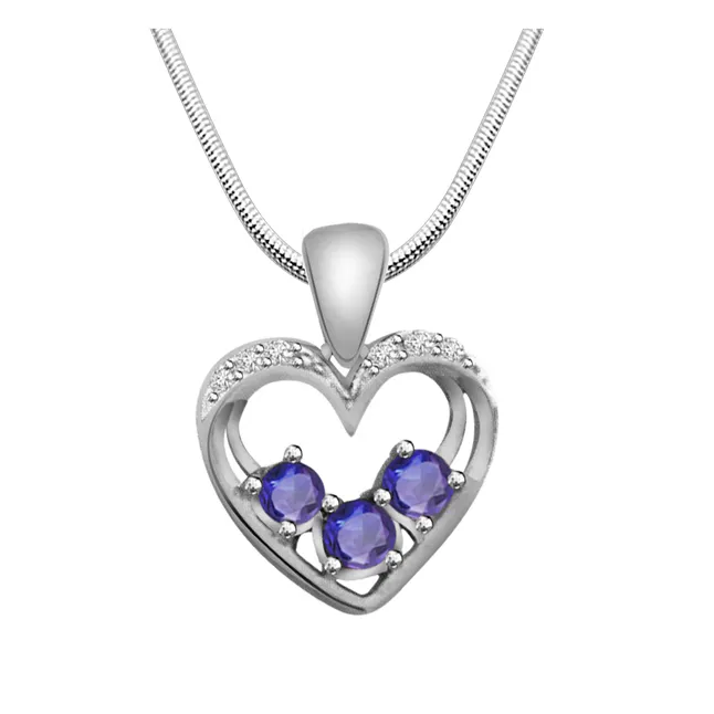 Kind Hearted - Real Diamond, Sapphire & Sterling Silver Pendant with 18 IN Chain (SDP176)