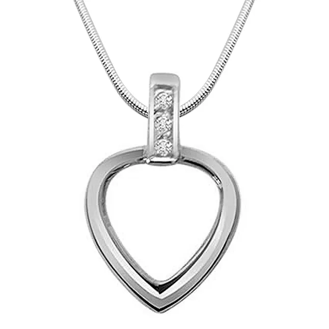 Heart of Silver - Real Diamond & Sterling Silver Pendant with 18 IN Chain (SDP177)