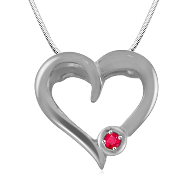 Piece of My Heart - Real Red Ruby & Sterling Silver Pendant with 18 IN Chain (SDP179)