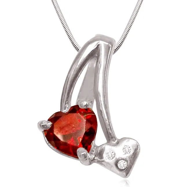 Magical Touch - Real Diamond, Red Garnet & Sterling Silver Pendant with 18 IN Chain (SDP183)