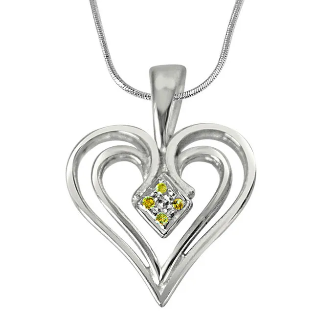 Dual Heart - Real Diamond & Sterling Silver Pendant with 18 IN Chain (SDP185)