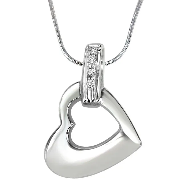 Heaven of Love Real Diamond & Sterling Silver Pendant with 18 IN Chain (SDP186)