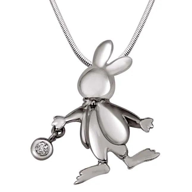 Funny Face - Real Diamond & Sterling Silver Pendant with 18 IN Chain (SDP197)