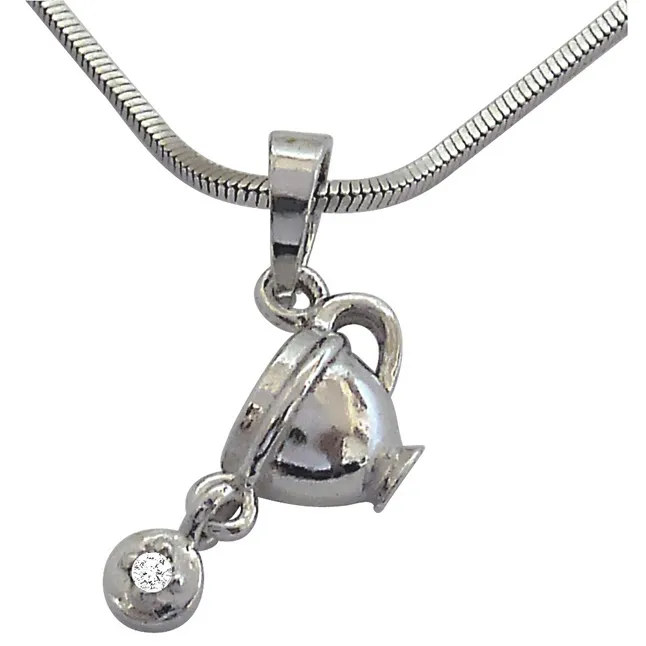 Diamond Cup - Real Diamond & Sterling Silver Pendant with 18 IN Chain (SDP198)