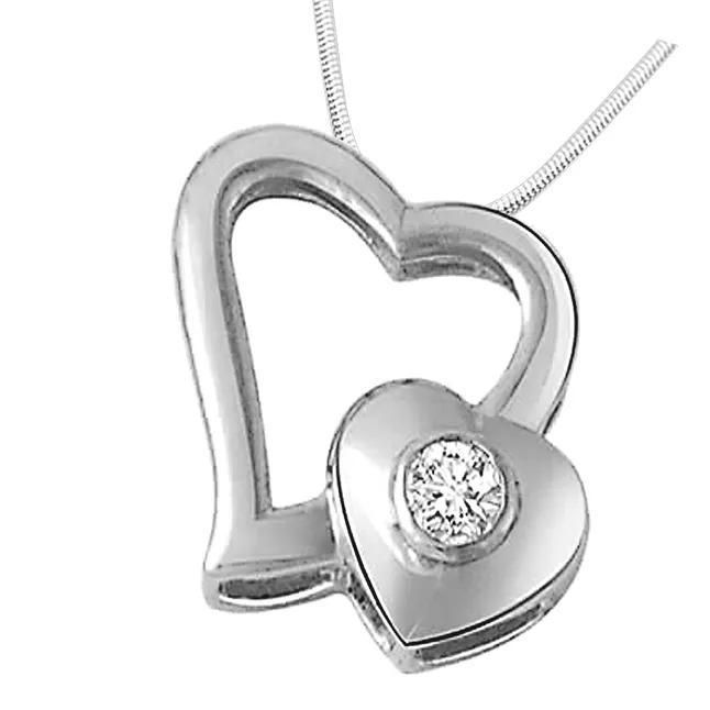 Hearty Duo - Real Diamond & Sterling Silver Pendant with 18 IN Chain (SDP2)