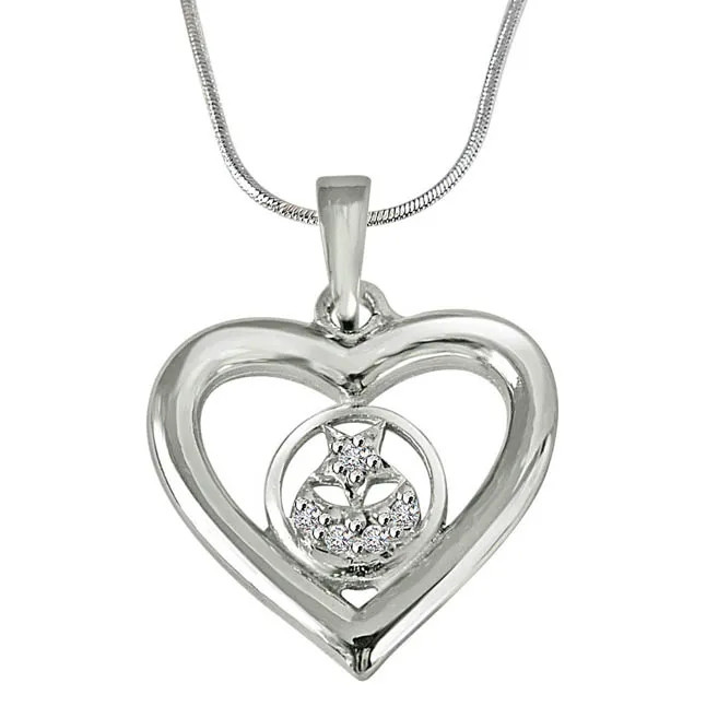 Stary Heart - Real Diamond & Sterling Silver Pendant with 18 IN Chain (SDP206)