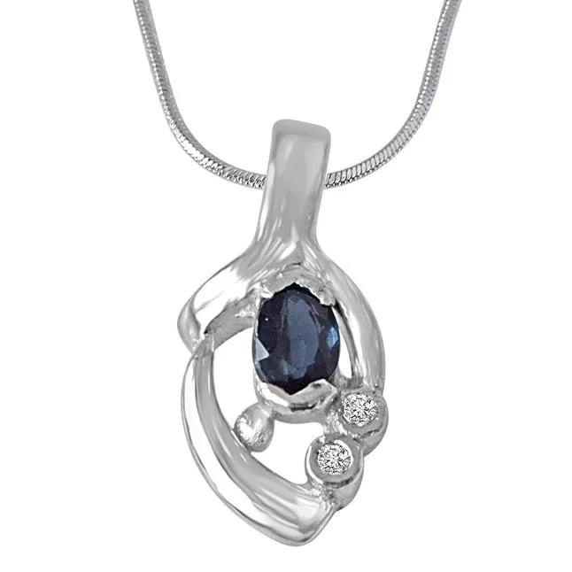 Sparks of Passion - Sterling Silver Real Blue Oval Sapphire Pendant with 18 IN Chain (SDP214)