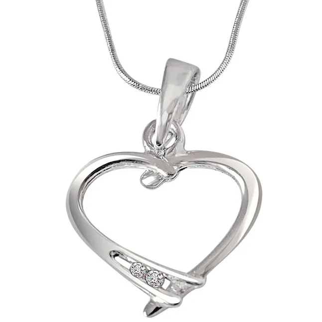 Ribbon Love - Real Diamond & Sterling Silver Pendant with 18 IN Chain (SDP219)