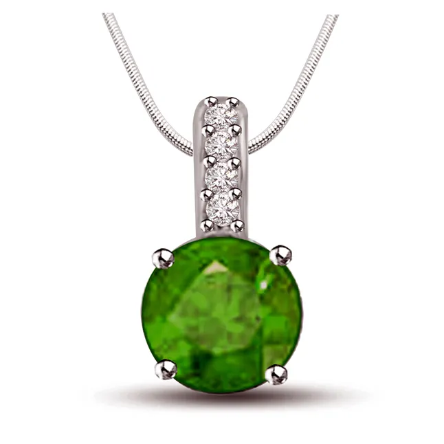 Green Maze - Real Diamond, Green Emerald & Sterling Silver Pendant with 18 IN Chain (SDP238)