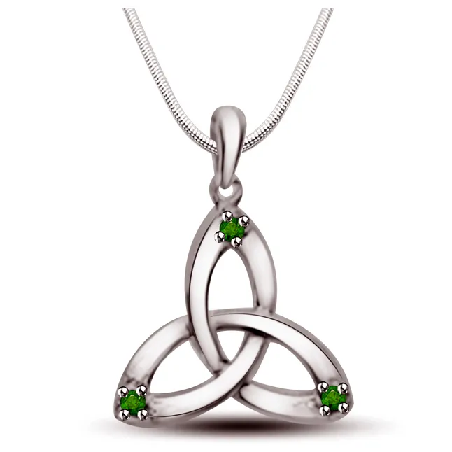 Sweet Triangle - Real Emerald Pendant in 925 Sterling Silver with 18 IN Chain (SDP239)