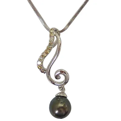 Curvacious - Real Diamond & Tahitian Black Pearl Low Cost Pendant with 18 IN Chain (SDP249)