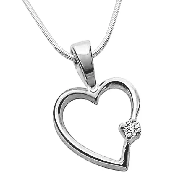 Simple Heart - Real Diamond & Sterling Silver Pendant with 18 IN Chain (SDP27)